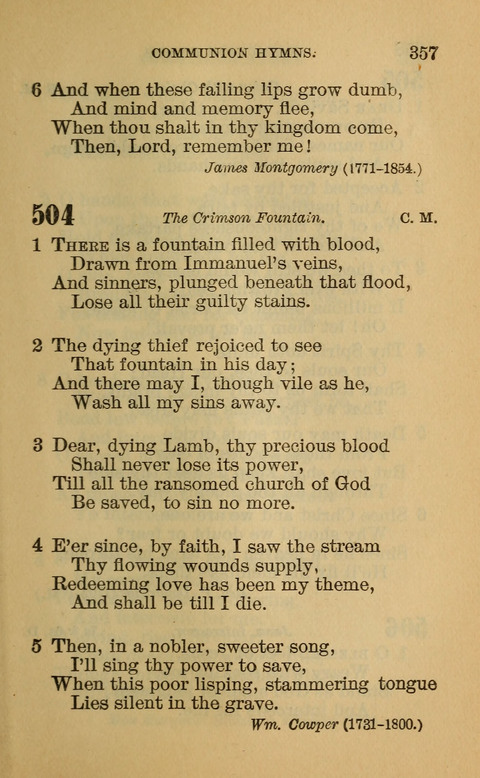 Hymns of the Ages: for Public and Social Worship, Approved and Recommended ... by the General Assembly of the Presbyterian Church in the U.S. (Second ed.) page 357