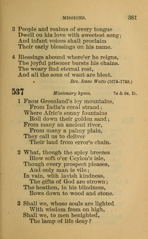 Hymns of the Ages: for Public and Social Worship, Approved and Recommended ... by the General Assembly of the Presbyterian Church in the U.S. (Second ed.) page 381