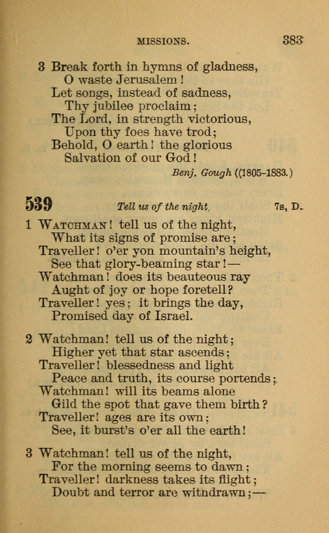 Hymns of the Ages: for Public and Social Worship, Approved and Recommended ... by the General Assembly of the Presbyterian Church in the U.S. (Second ed.) page 383