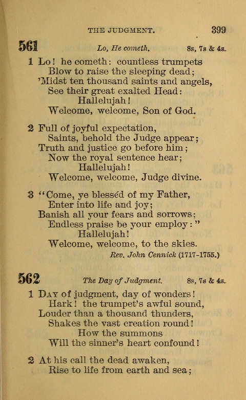 Hymns of the Ages: for Public and Social Worship, Approved and Recommended ... by the General Assembly of the Presbyterian Church in the U.S. (Second ed.) page 399