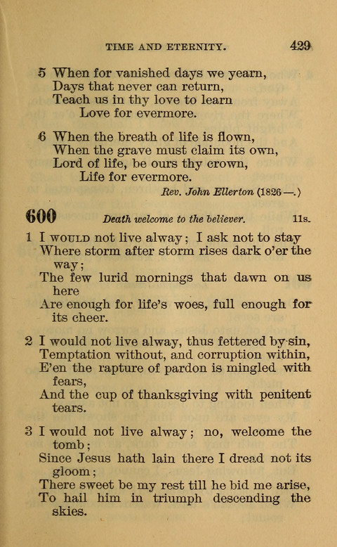 Hymns of the Ages: for Public and Social Worship, Approved and Recommended ... by the General Assembly of the Presbyterian Church in the U.S. (Second ed.) page 429