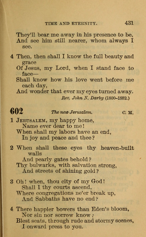 Hymns of the Ages: for Public and Social Worship, Approved and Recommended ... by the General Assembly of the Presbyterian Church in the U.S. (Second ed.) page 431