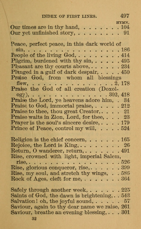 Hymns of the Ages: for Public and Social Worship, Approved and Recommended ... by the General Assembly of the Presbyterian Church in the U.S. (Second ed.) page 497