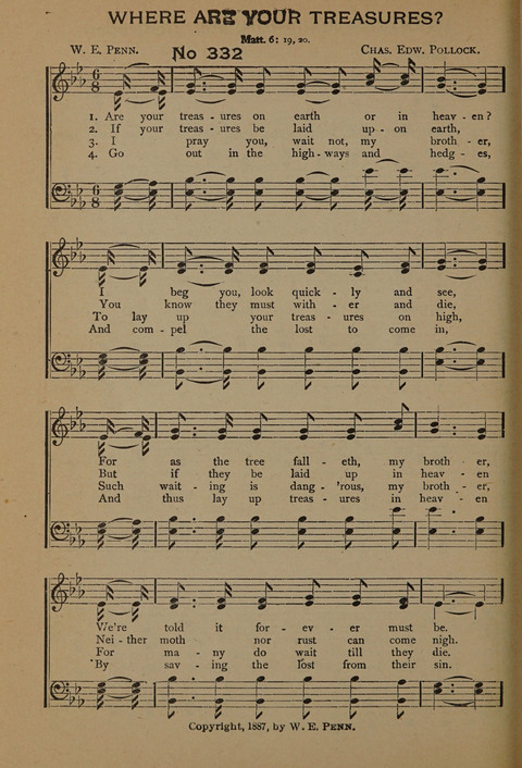 Harvest Bells Nos. 1, 2 and 3: Is filled with new and beautiful songs, suitable for churches, Sunday-schools, revivals and all religious meetings page 330