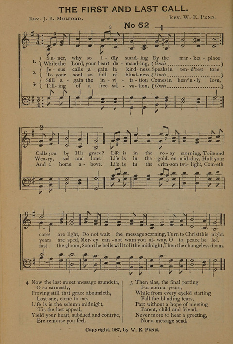 Harvest Bells Nos. 1, 2 and 3: Is filled with new and beautiful songs, suitable for churches, Sunday-schools, revivals and all religious meetings page 52