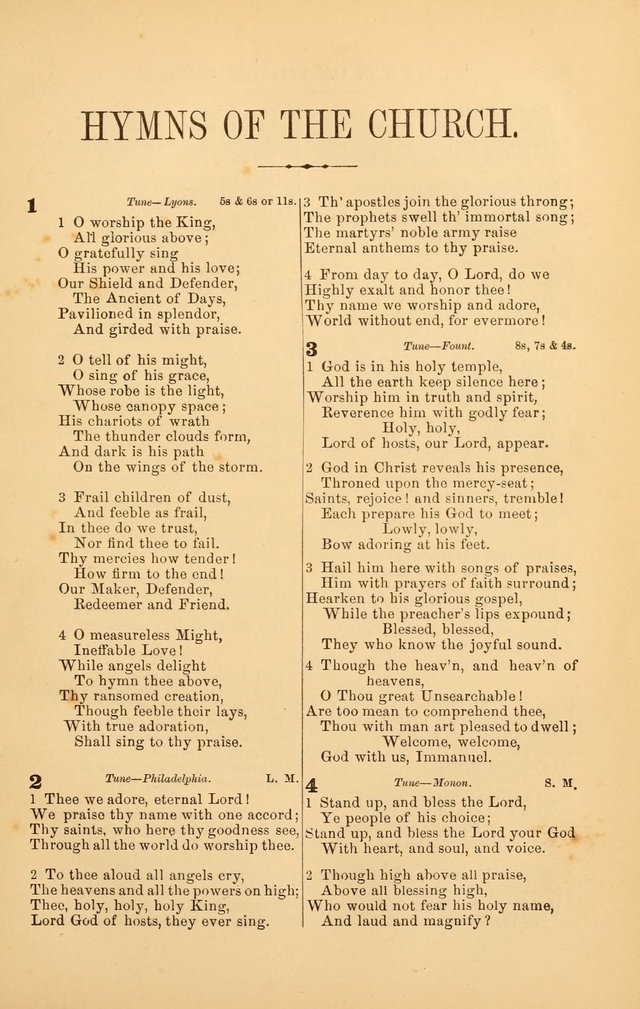 Hymns of the Church, Ancient and Modern: for the use of all who love to sing the praises of God in Christ, in the family, the school, or the church; with a discourse on music as a divine ordinance... page 1