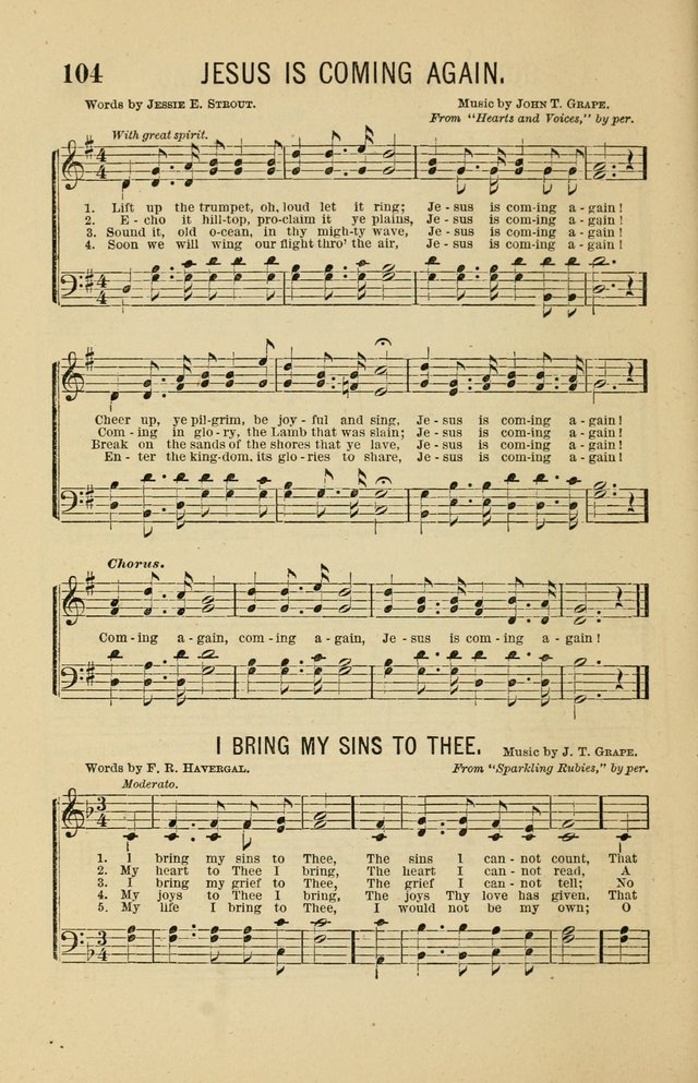 The Heavenly Choir: a collection of hymns and tunes for all occasions of worship, congregational, church, prayer, praise, choir, Sunday school, and social meeings page 104