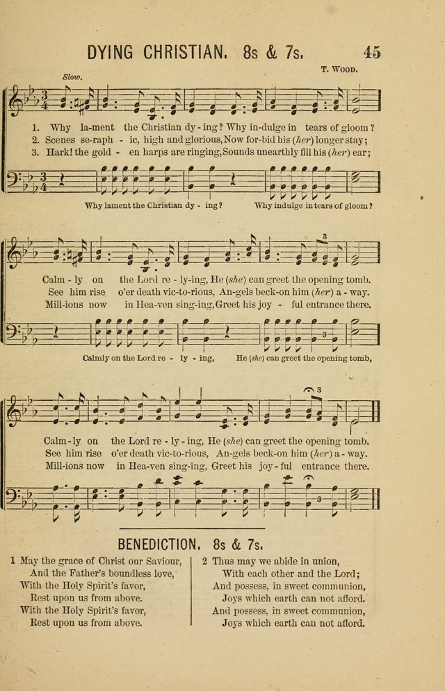 The Heavenly Choir: a collection of hymns and tunes for all occasions of worship, congregational, church, prayer, praise, choir, Sunday school, and social meeings page 45