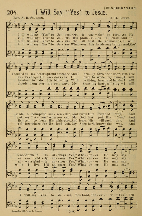 Hymns of the Christian Life: for the sanctuary, Sunday schools, prayer meetings, mission work and revival services page 138