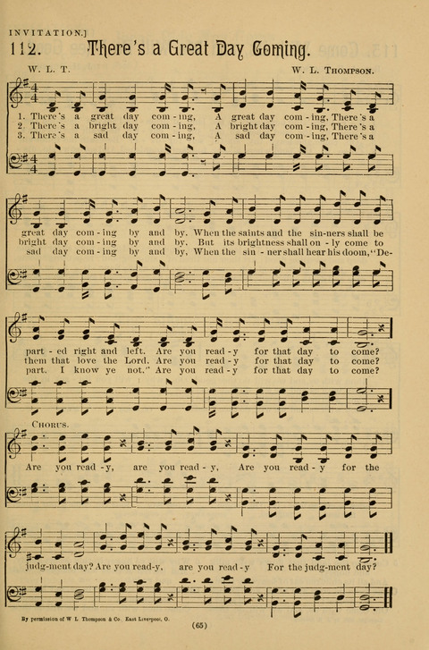 Hymns of the Christian Life: for the sanctuary, Sunday schools, prayer meetings, mission work and revival services page 65