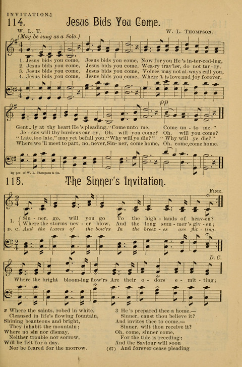 Hymns of the Christian Life: for the sanctuary, Sunday schools, prayer meetings, mission work and revival services page 67