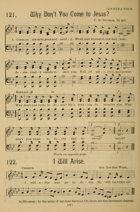 Hymns of the Christian Life: for the sanctuary, Sunday schools, prayer meetings, mission work and revival services page 72