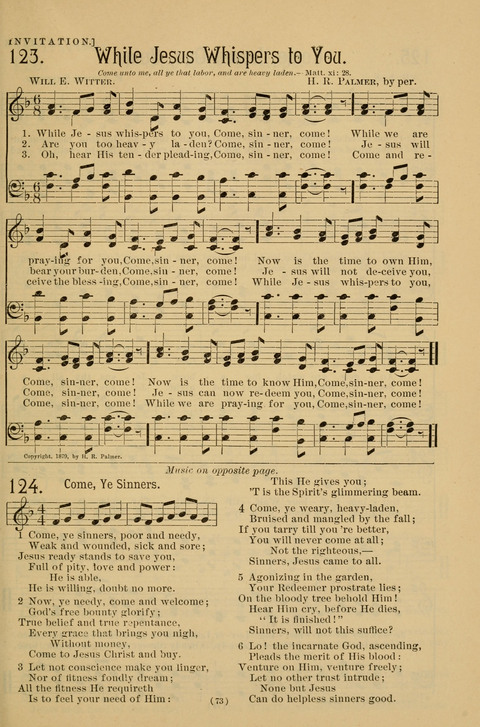 Hymns of the Christian Life: for the sanctuary, Sunday schools, prayer meetings, mission work and revival services page 73