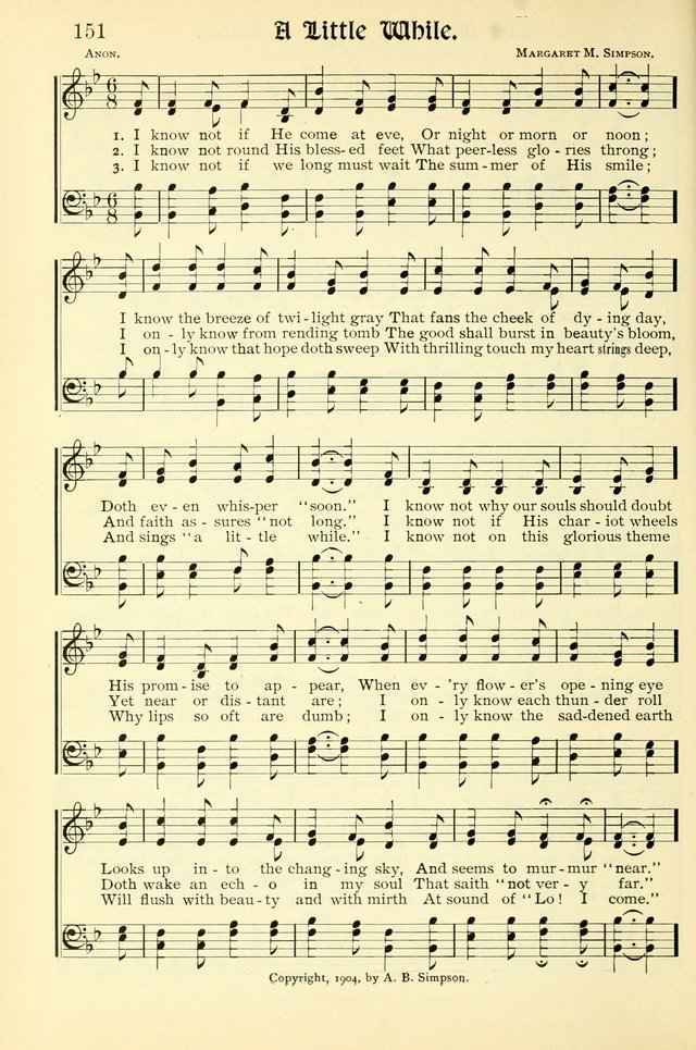 Hymns of the Christian Life. No. 3: for church worship, conventions, evangelistic services, prayer meetings, missionary meetings, revival services, rescue mission work and Sunday schools page 152