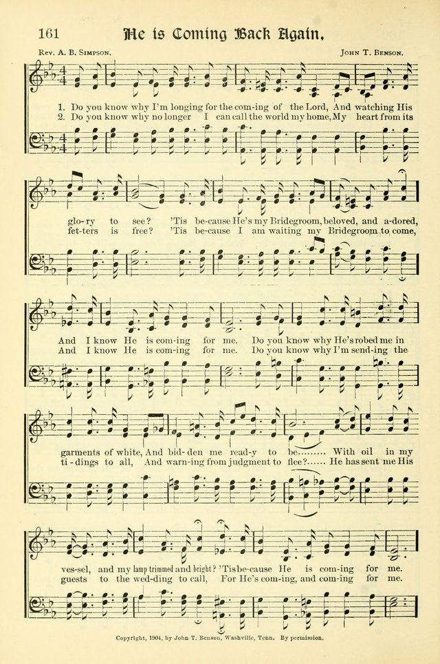 Hymns of the Christian Life. No. 3: for church worship, conventions, evangelistic services, prayer meetings, missionary meetings, revival services, rescue mission work and Sunday schools page 162