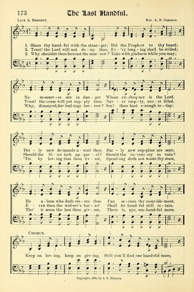 Hymns of the Christian Life. No. 3: for church worship, conventions, evangelistic services, prayer meetings, missionary meetings, revival services, rescue mission work and Sunday schools page 174