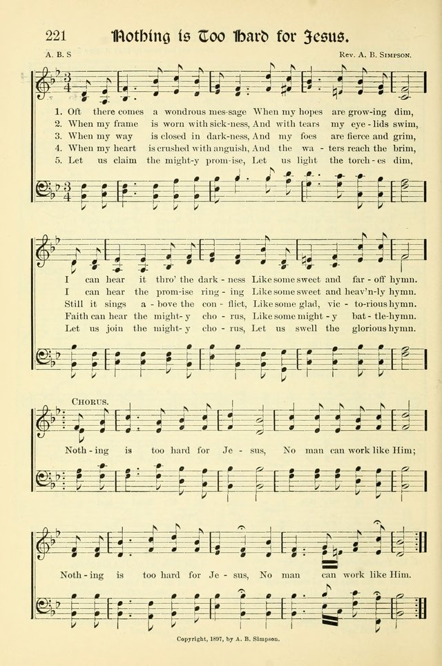 Hymns of the Christian Life. No. 3: for church worship, conventions, evangelistic services, prayer meetings, missionary meetings, revival services, rescue mission work and Sunday schools page 222