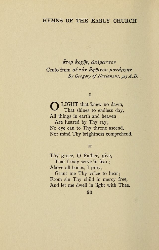 Hymns of the Early Church: translated from Greek and Latin sources; together with translations from a later period; centos and suggestions from the Greek; and several original pieces page 20