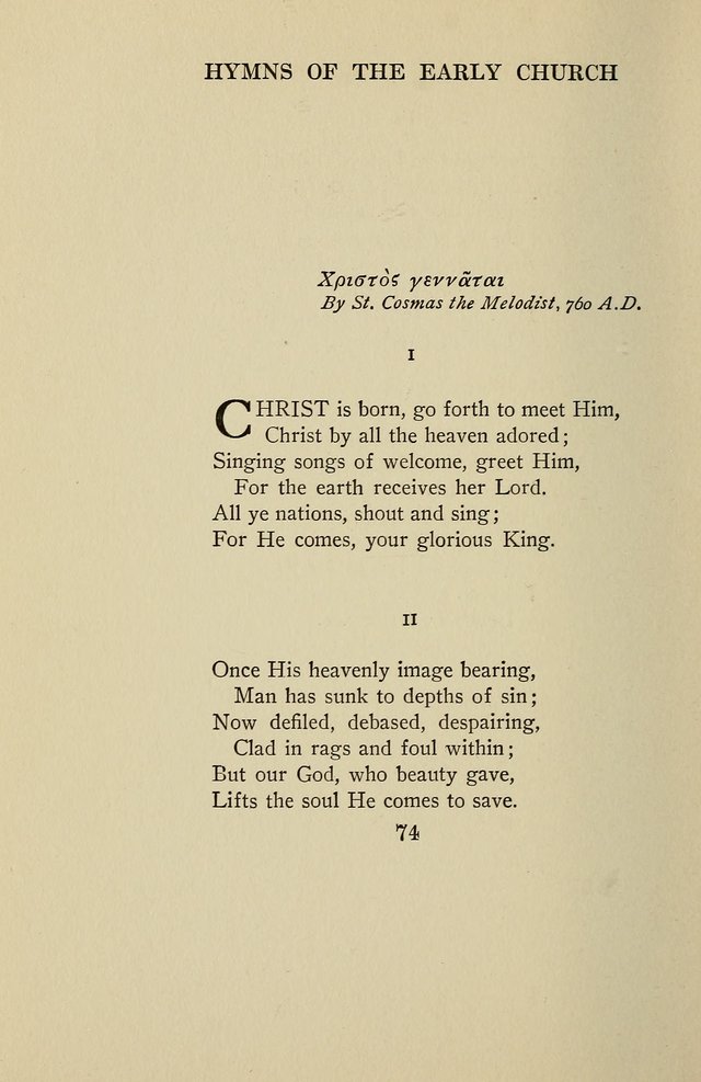 Hymns of the Early Church: translated from Greek and Latin sources; together with translations from a later period; centos and suggestions from the Greek; and several original pieces page 74