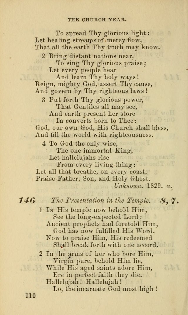 Hymns for the use of the Evangelical Lutheran Church, by the Authority of the Ministerium of Pennsylvania page 110