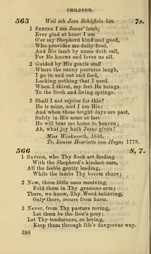 Hymns for the use of the Evangelical Lutheran Church, by the Authority of the Ministerium of Pennsylvania page 398