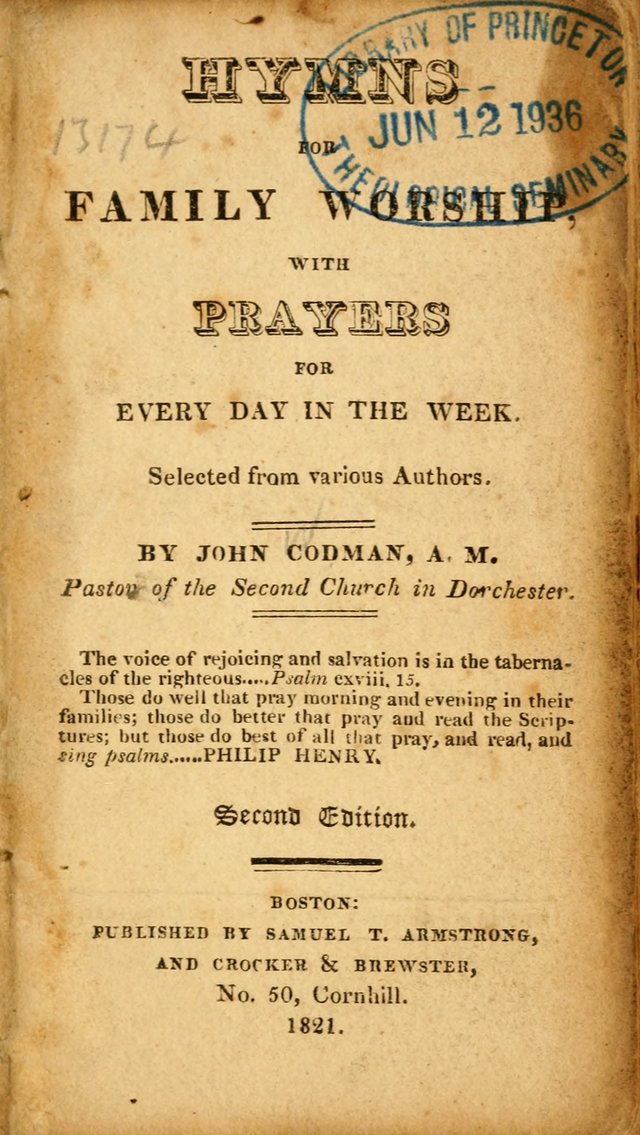 Hymns for Family Worship, with Prayers for Every Day in the Week (2nd ed.) page 1