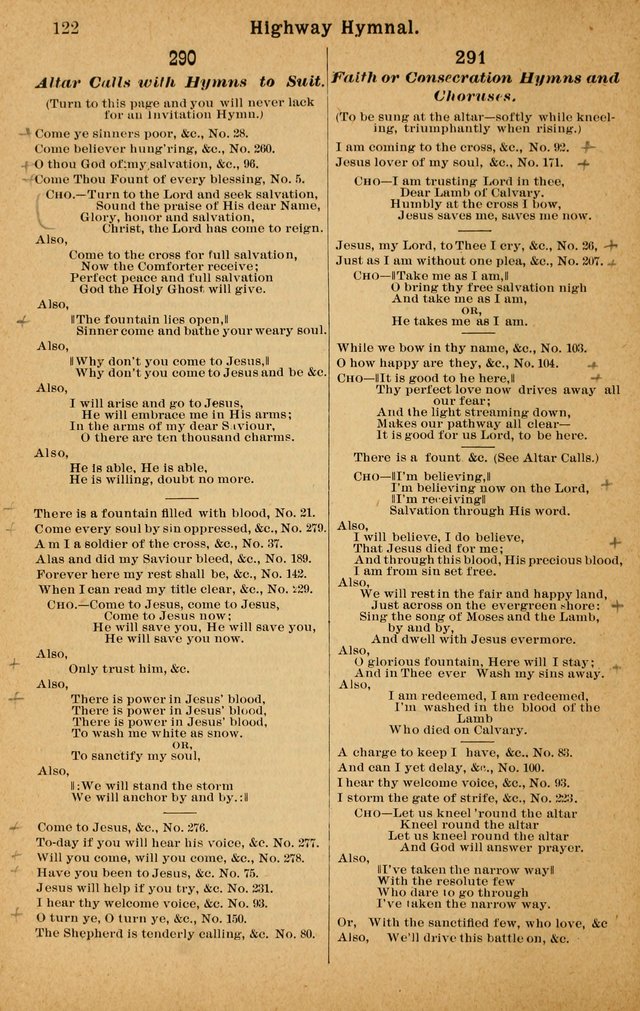 The Highway Hymnal: a choice collection of popular hymns and music, new and old. Arranged for the work in camp, convention, church and home page 122