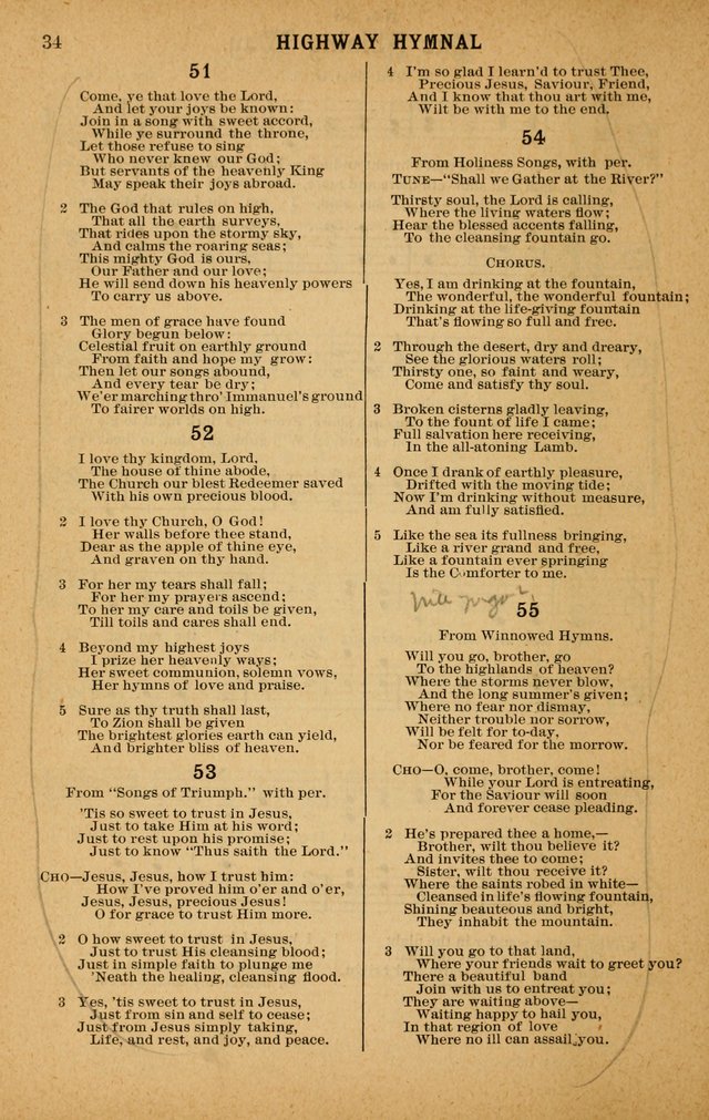 The Highway Hymnal: a choice collection of popular hymns and music, new and old. Arranged for the work in camp, convention, church and home page 34