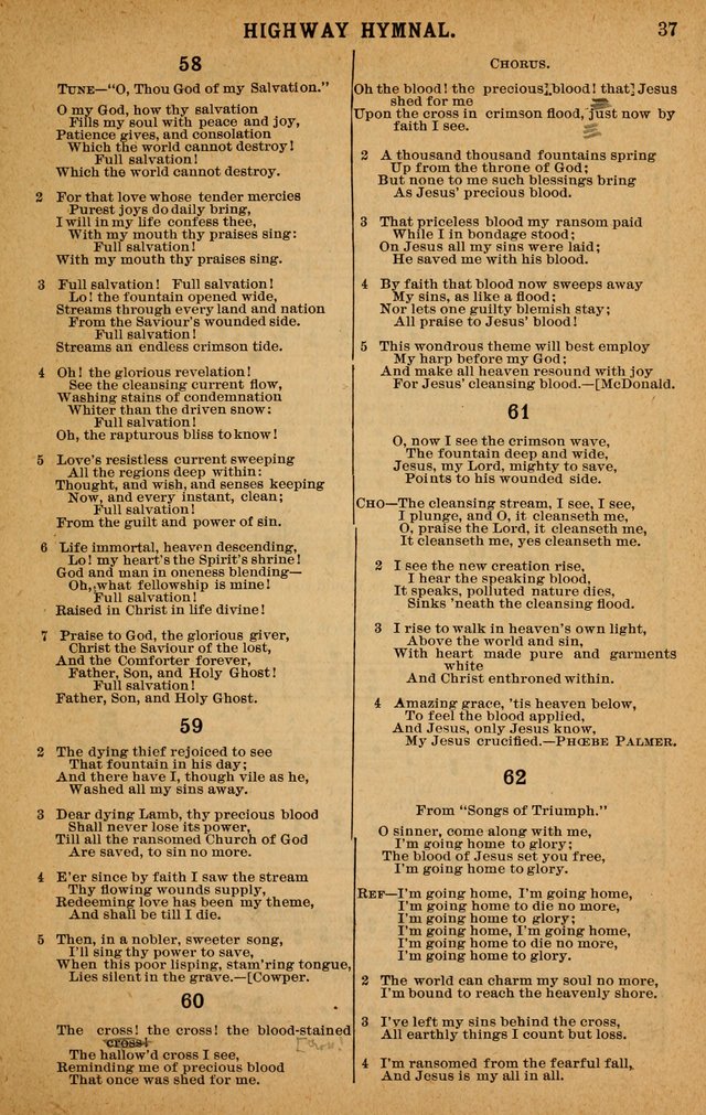 The Highway Hymnal: a choice collection of popular hymns and music, new and old. Arranged for the work in camp, convention, church and home page 37