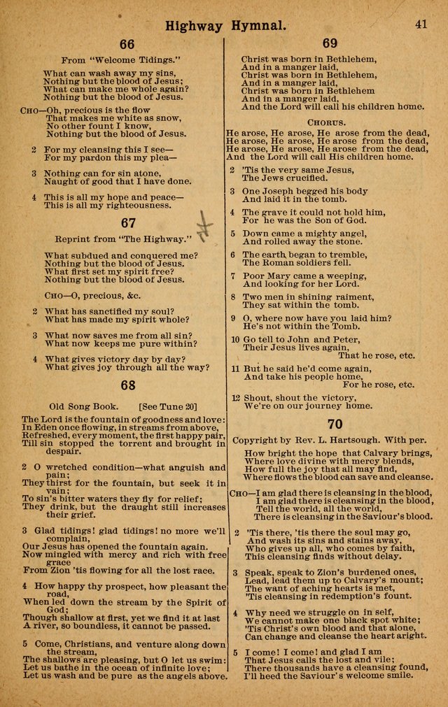 The Highway Hymnal: a choice collection of popular hymns and music, new and old. Arranged for the work in camp, convention, church and home page 41