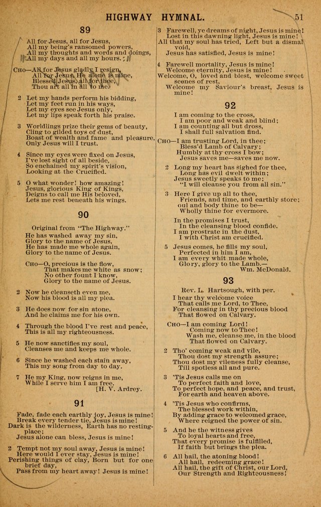 The Highway Hymnal: a choice collection of popular hymns and music, new and old. Arranged for the work in camp, convention, church and home page 51