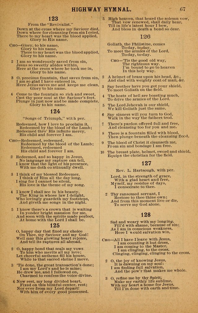 The Highway Hymnal: a choice collection of popular hymns and music, new and old. Arranged for the work in camp, convention, church and home page 67