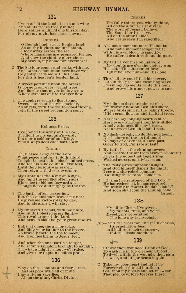 The Highway Hymnal: a choice collection of popular hymns and music, new and old. Arranged for the work in camp, convention, church and home page 72