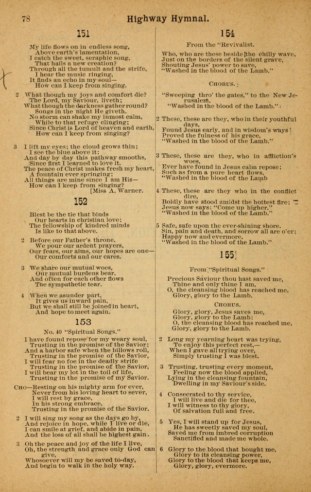 The Highway Hymnal: a choice collection of popular hymns and music, new and old. Arranged for the work in camp, convention, church and home page 78