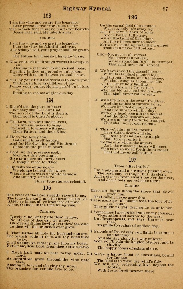 The Highway Hymnal: a choice collection of popular hymns and music, new and old. Arranged for the work in camp, convention, church and home page 97