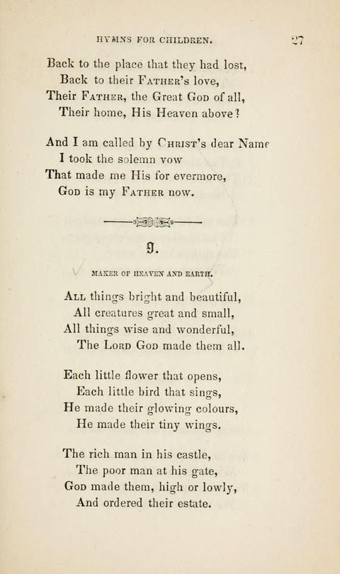 Hymns for Little Children: by the author of "The Lord of the Forest", "Verses for Holy Seasons", and "Baron