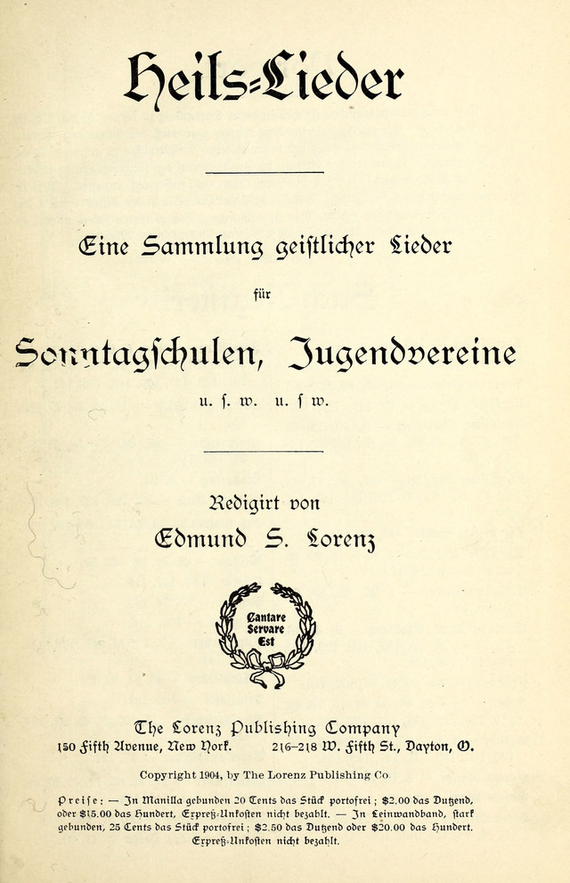 Heils-Lieder, eine Sammlung Geistlicher Lieder für Sonntagsschulen, Jugendvereine page iv