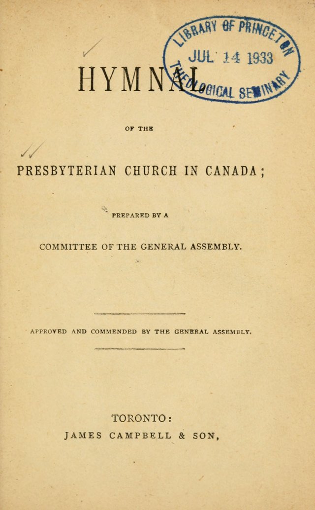 Hymnal of the Presbyterian Church in Canada page v