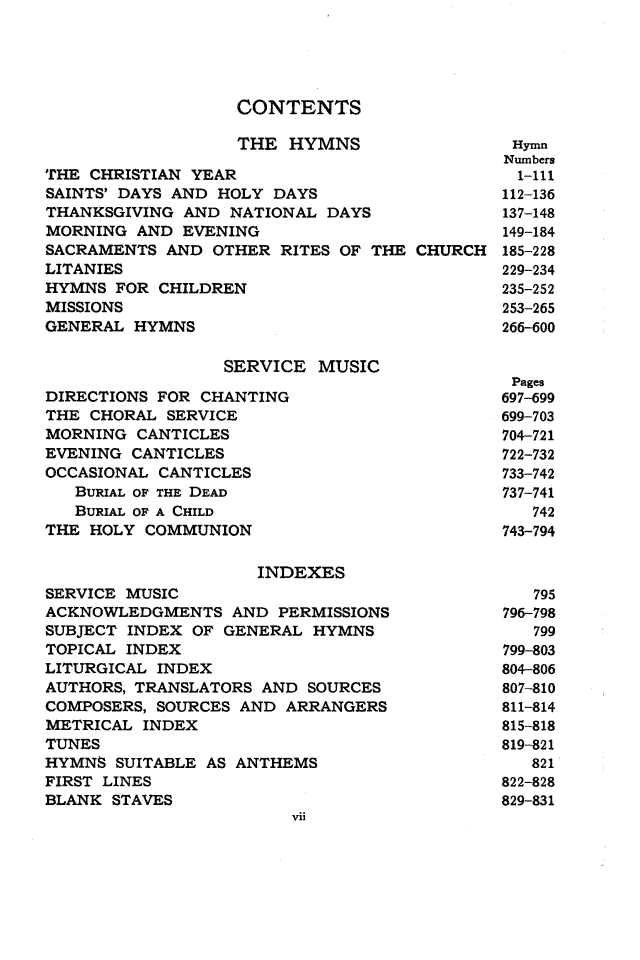 The Hymnal of the Protestant Episcopal Church in the United States of America 1940 page vii