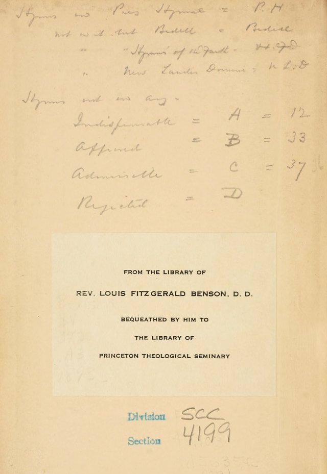 The Hymnal: revised and enlarged as adopted by the General Convention of the Protestant Episcopal Church in the United States of America in the of our Lord 1892..with music, as used in Trinity Church page i