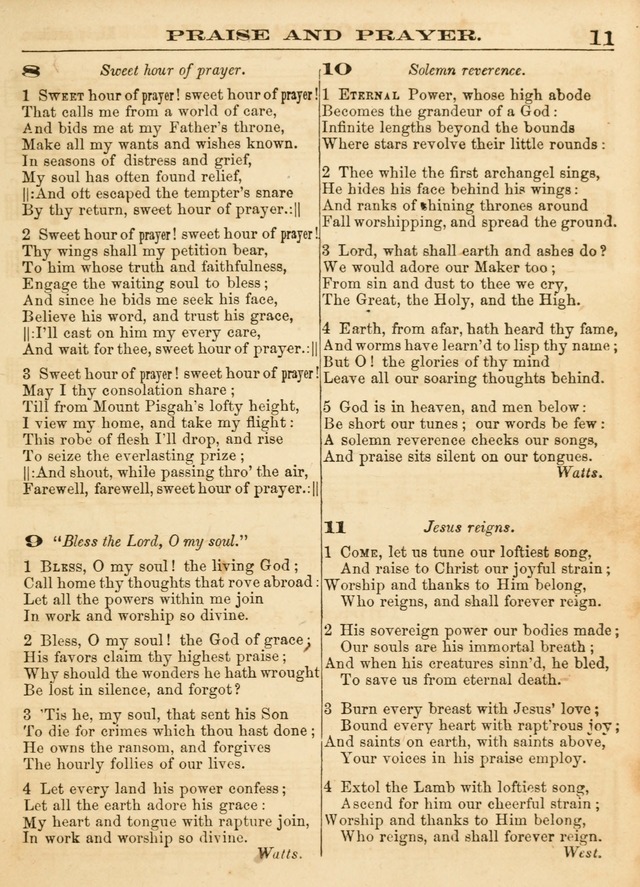 Hallowed Songs: a collection of the most popular hymns and tunes, both old, and new, designed for prayer and social meetings, revivals, family worship, and Sabbath schools page 11