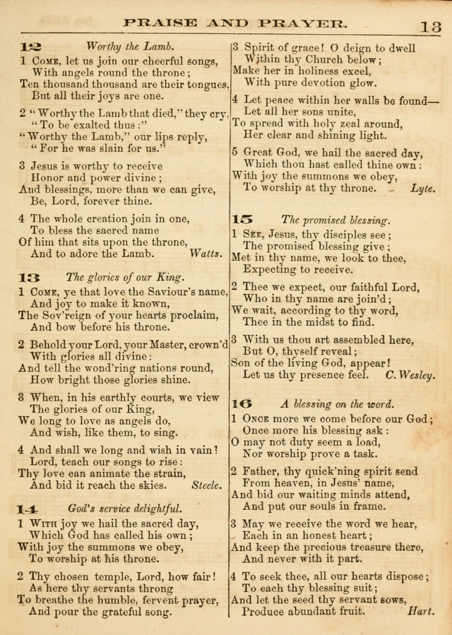 Hallowed Songs: a collection of the most popular hymns and tunes, both old, and new, designed for prayer and social meetings, revivals, family worship, and Sabbath schools page 13