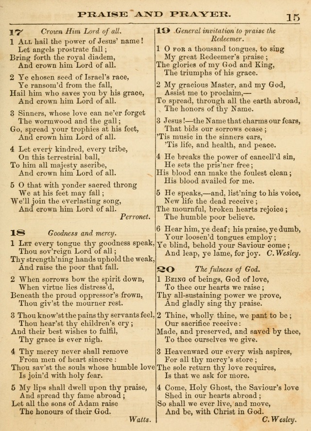 Hallowed Songs: a collection of the most popular hymns and tunes, both old, and new, designed for prayer and social meetings, revivals, family worship, and Sabbath schools page 15