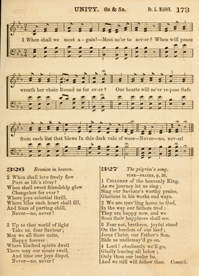 Hallowed Songs: a collection of the most popular hymns and tunes, both old, and new, designed for prayer and social meetings, revivals, family worship, and Sabbath schools page 173