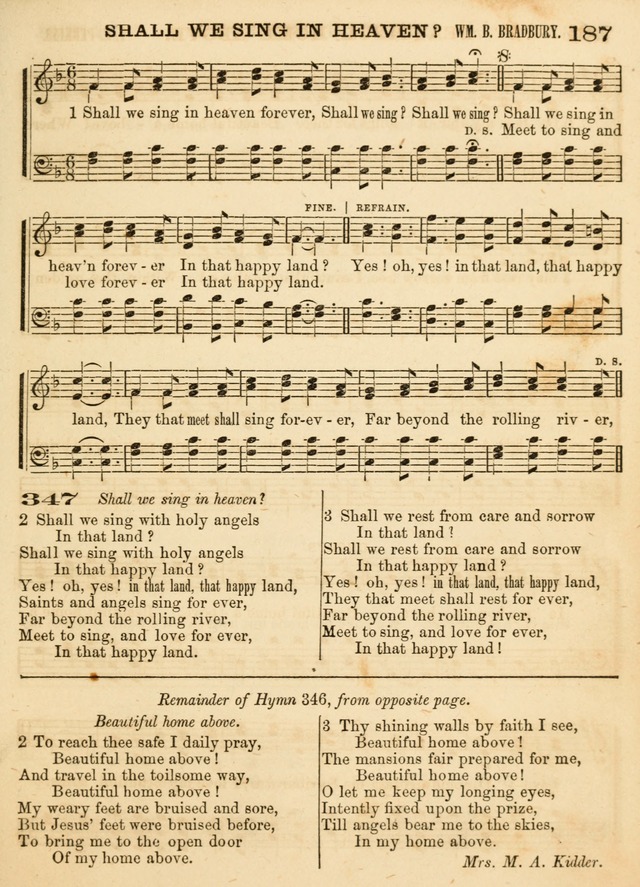 Hallowed Songs: a collection of the most popular hymns and tunes, both old, and new, designed for prayer and social meetings, revivals, family worship, and Sabbath schools page 187