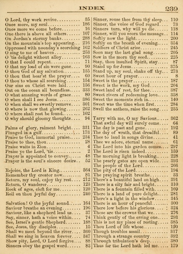 Hallowed Songs: a collection of the most popular hymns and tunes, both old, and new, designed for prayer and social meetings, revivals, family worship, and Sabbath schools page 239