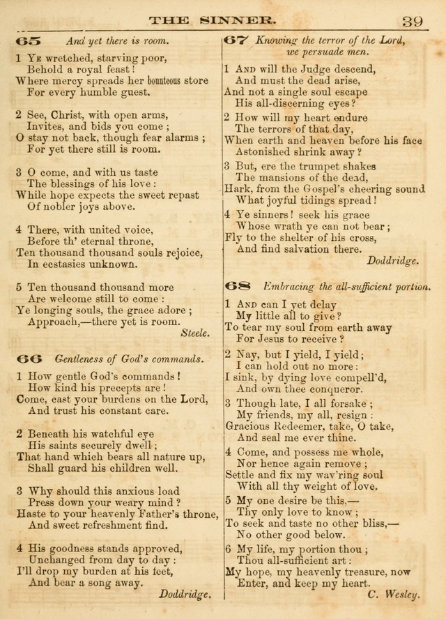 Hallowed Songs: a collection of the most popular hymns and tunes, both old, and new, designed for prayer and social meetings, revivals, family worship, and Sabbath schools page 39