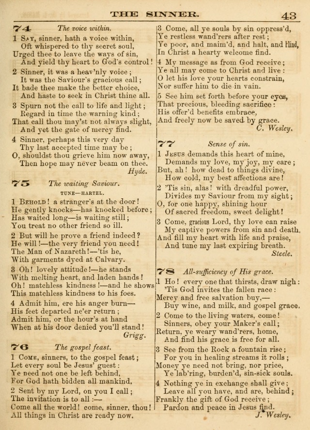 Hallowed Songs: a collection of the most popular hymns and tunes, both old, and new, designed for prayer and social meetings, revivals, family worship, and Sabbath schools page 43