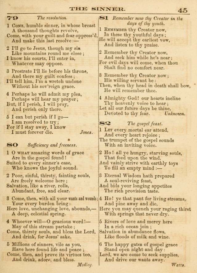 Hallowed Songs: a collection of the most popular hymns and tunes, both old, and new, designed for prayer and social meetings, revivals, family worship, and Sabbath schools page 45