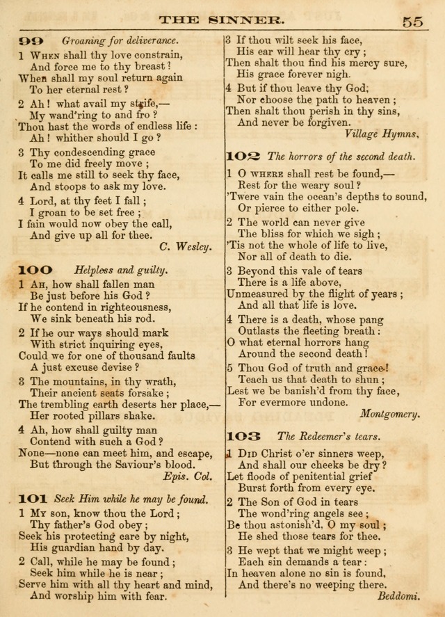 Hallowed Songs: a collection of the most popular hymns and tunes, both old, and new, designed for prayer and social meetings, revivals, family worship, and Sabbath schools page 55